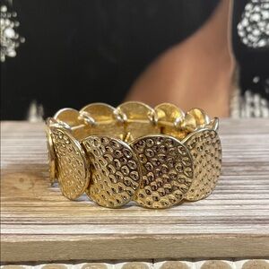 Elegant Gold-Tone Hammered Stretchy Bracelet